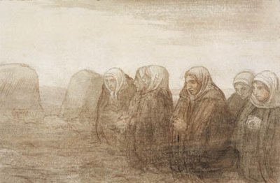 Sei contadine in preghiera su un campo autunnale da Alphonse Legros