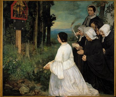 Ex-voto Donne (in costumi tradizionali bretoni?) che si radunano davanti a un ex voto da Alphonse Legros