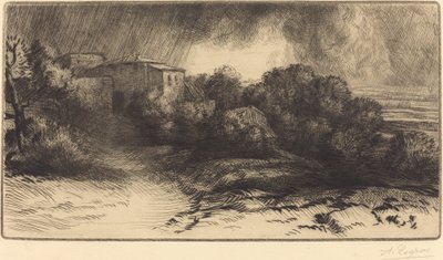 Vista di una Fattoria durante una Tempesta da Alphonse Legros