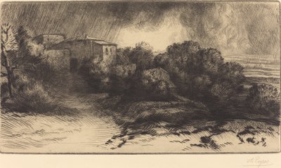 Vista di una fattoria durante una tempesta (Effetto di tempesta) da Alphonse Legros