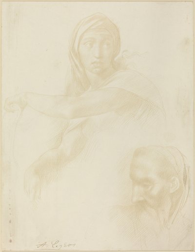 Studio della Sibilla Delfica; Testa di un uomo da Alphonse Legros after Michelangelo
