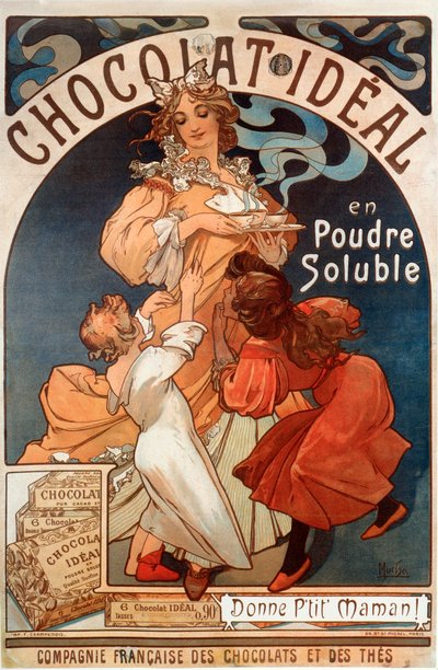 Manifesto pubblicitario per il cioccolato ideale da Alphonse Mucha