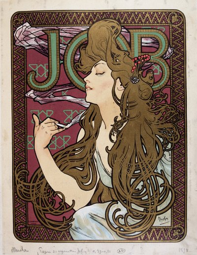 Manifesto pubblicitario per "Carta da sigarette Job" di Mucha da Alphonse Mucha