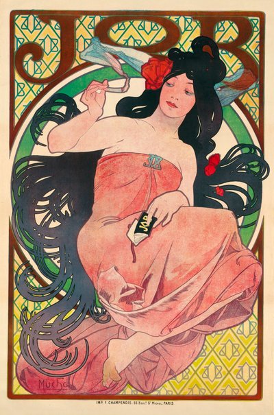Poster pubblicitario per la carta da sigarette Job da Alphonse Marie Mucha