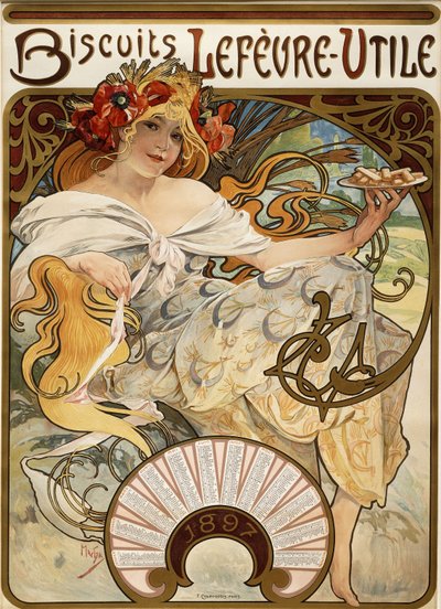 Biscotti Lefevre-Utile, progettato come calendario per il 1897, 1896 da Alphonse Mucha
