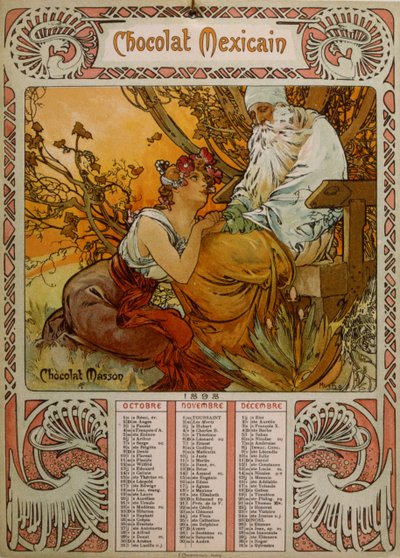 Calendario di Chocolate Masson illustrato da Mucha (1860 – 1939), un pittore ceco Art Nouveau da Alphonse Mucha