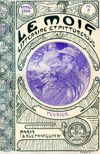 Copertina della rivista (mensile) Le Mois litteraire et picturesque di Alphonse Mucha (1860-1939): mese di febbraio 1899 - Maison de la Bonne Presse - da Alphonse Mucha