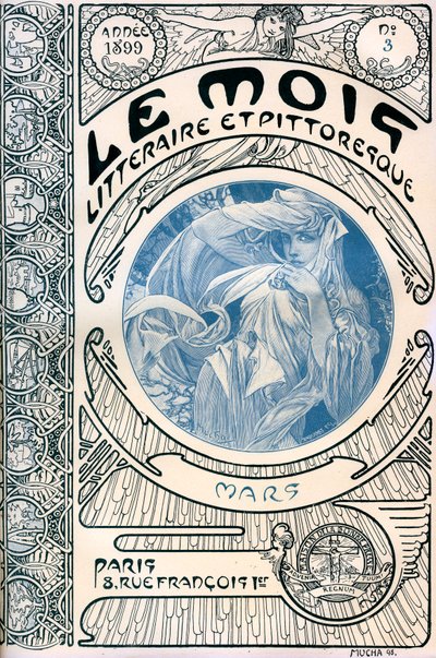 Copertina della rivista (mensile) Il Mese Letterario e Pittoresco di Alphonse Mucha (1860-1939): marzo 1899 - Maison de la Bonne Presse da Alphonse Mucha