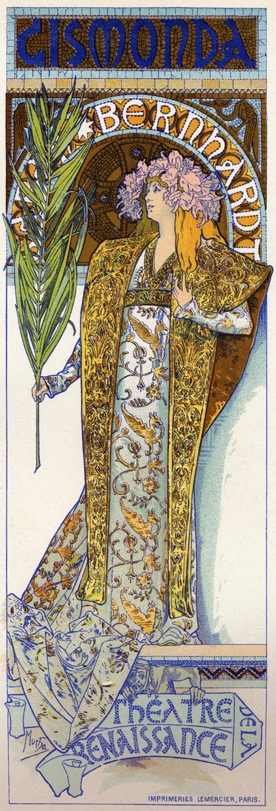 Intrattenimento. Gismonda, opera di Victorien Sardou con Sarah Bernhardt al Théâtre de la Renaissance, Parigi. Poster di Mucha, Francia da Alphonse Marie Mucha