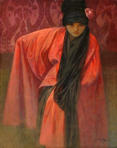Ragazza in rosso da Alphonse Mucha