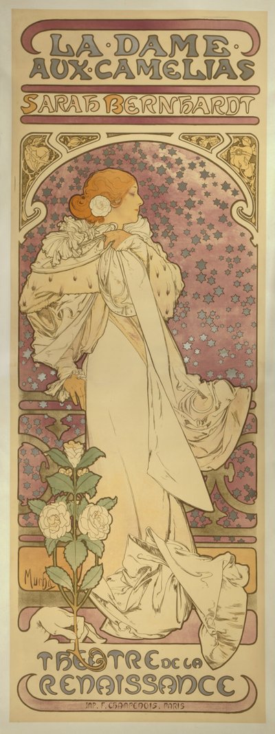 "La Dame aux Camélias", con Sarah Bernhardt da Alphonse Mucha