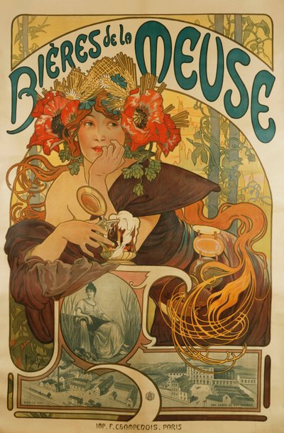 Birra Meuse; Bieres de La Meuse, 1897 da Alphonse Mucha