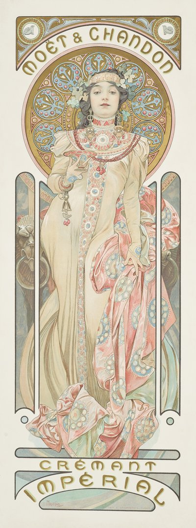 Poster pubblicitario per lo champagne "Moet & Chandon Dry Imperial", 1899 da Alphonse Mucha