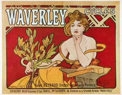 Poster pubblicitario per biciclette Waverley da Alphonse Mucha