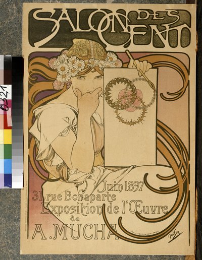 Poster pubblicitario per la mostra di A. Mucha al Salon des Cent, 31 rue Bonaparte a Parigi, giugno 1897 da Alphonse Mucha