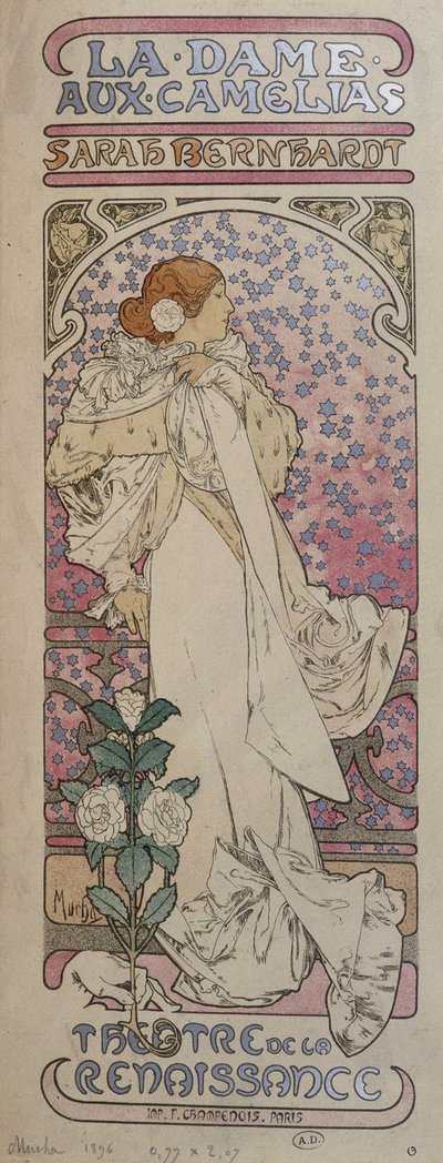Poster per "La signora delle camelie" al Teatro della Rinascita con Sarah Bernhardt - di Mucha da Alphonse Mucha