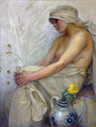 Ragazza seduta da Alphonse Mucha