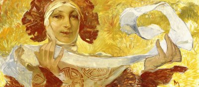Donna con un nastro, c. 1902-1903 da Alphonse Mucha
