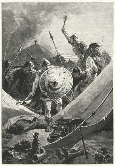 Attacco a un campo moresco (incisione) da Alphonse Marie de (after) Neuville