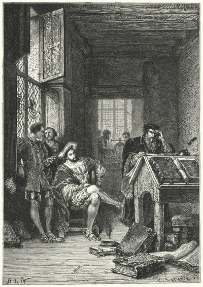 Francesco I di Francia con il tipografo e studioso Robert Estienne da Alphonse Marie de (after) Neuville