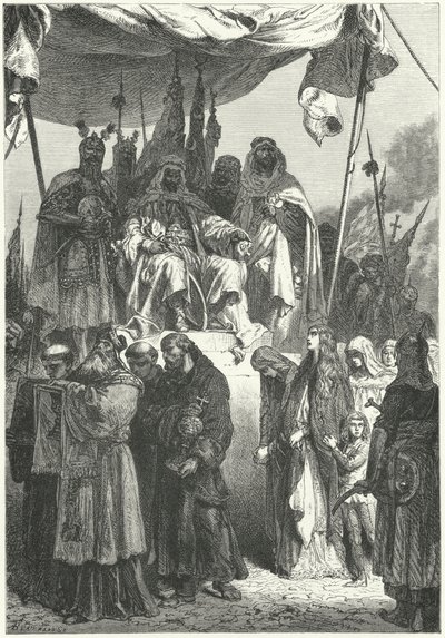 Saladino che osserva i cristiani catturati passare dopo la sua conquista di Gerusalemme da Alphonse Marie de (after) Neuville
