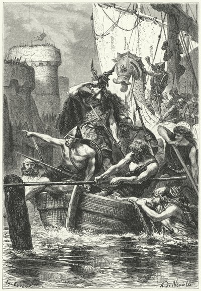 La flotta normanna attacca Parigi, 885 da Alphonse Marie de (after) Neuville