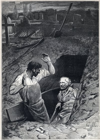 Una resurrezione è quasi spaventosa quanto una morte: Fauchelevent e Jean Valjean - Illustrazione di Alphonse de Neuville per "I miserabili - Seconda parte: Cosette" di Victor Hugo 1862 da Alphonse Marie de Neuville