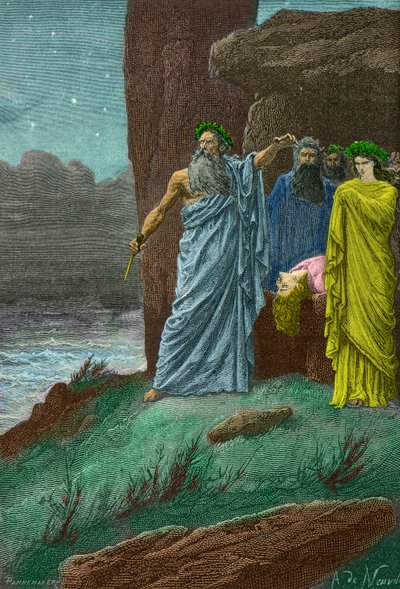 Cerimonia di un sacrificio umano da parte dei druidi in Gallia (Incisione) da Alphonse Marie de Neuville