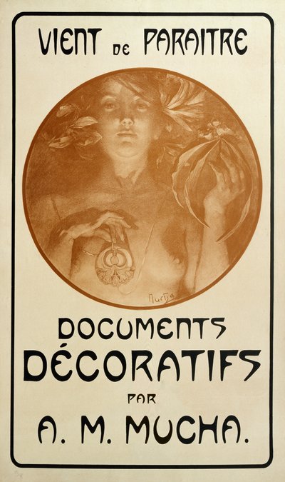 Pubblicità per la monografia Documenti Decorativi di Alphonse Mucha, 1902 da Alphonse Mucha