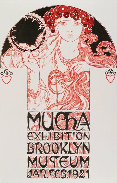 Manifesto pubblicitario di Alphonse Mucha per la mostra Mucha al Brooklyn Museum, New York, 1921 da Alphonse Mucha