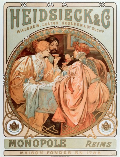Poster pubblicitario per Heidsieck e Co, Maison de Champagne, litografia di Alphonse Mucha, 1901 da Alphonse Mucha