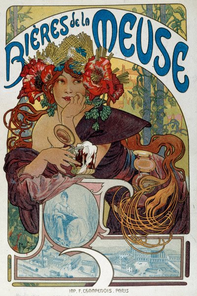 Manifesto pubblicitario per Les bieres de la Meuse da Alphonse Mucha