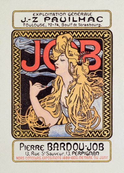 Manifesto pubblicitario per carta da sigarette Job creato da Alphonse Mucha, 1900 da Alphonse Mucha