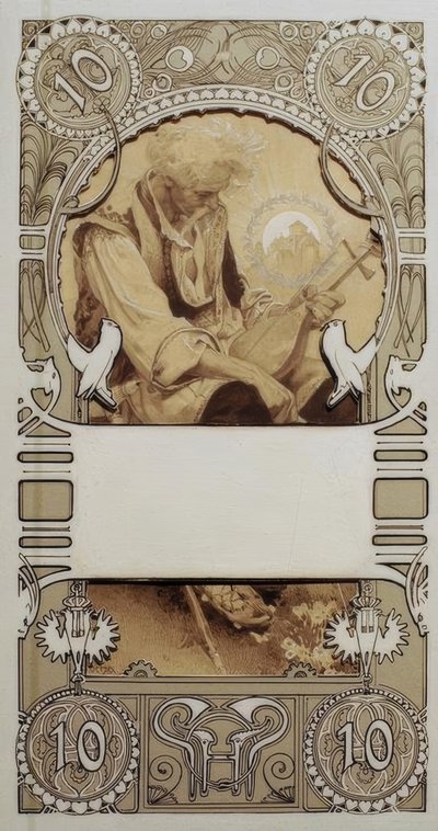 Bozzetto di francobollo in due parti da Alphonse Mucha
