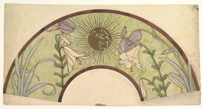 Progetto per un ventaglio con raggi di sole, gigli e iris, fine XIX - metà XX secolo da Alphonse Mucha