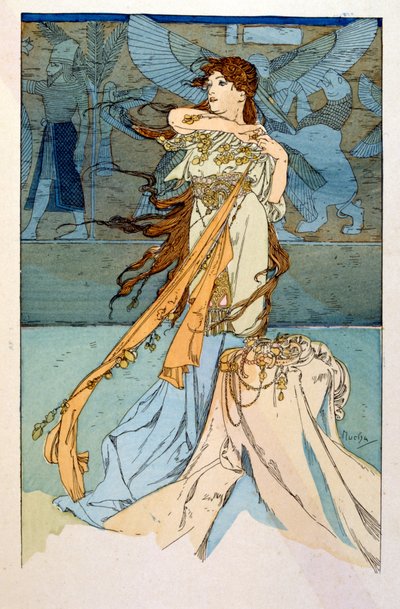 Illustrazione di Alphonse Mucha da "Rama" una poesia in tre atti di Paul Verola. ca.1898. Mucha (1860 – 1939). era un pittore ceco Art Nouveau da Alphonse Mucha
