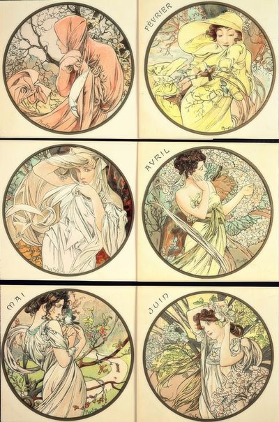 Gennaio / Febbraio / Marzo / Aprile / Maggio / Giugno da Alphonse Mucha