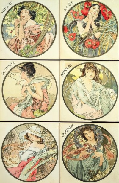 Luglio / Agosto / Settembre / Ottobre / Novembre / Dicembre da Alphonse Mucha