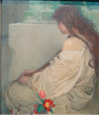 Ragazza con tulipani da Alphonse Mucha