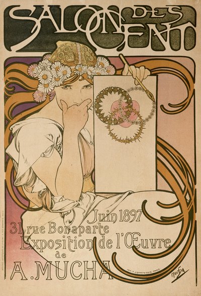 Poster per la mostra di Alphonse Mucha nel Salon des Cent, Parigi, Francia, 1897 da Alphonse Mucha