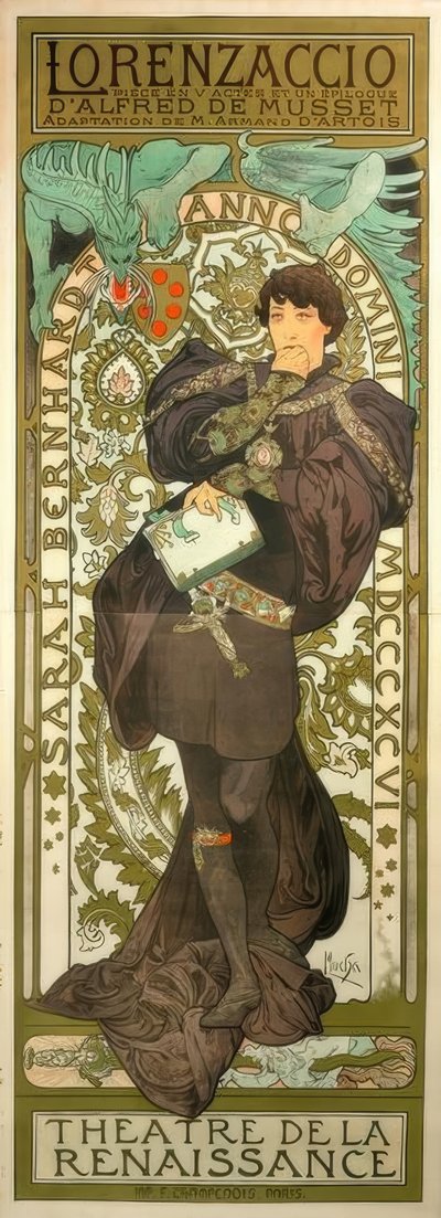 Sarah Bernhardt come Lorenzaccio da Alphonse Mucha