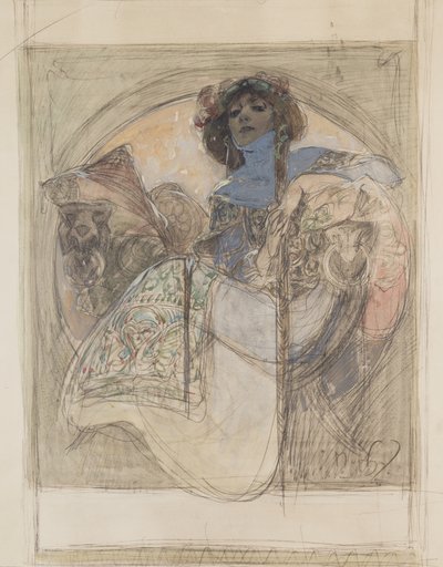 Donna seduta – studio per un poster, 1897 da Alphonse Mucha