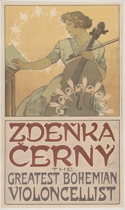 Zdeňka Černý, il più grande violoncellista boemo, 1913 da Alphonse Mucha