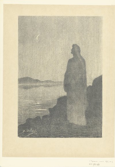 Donna in piedi sulla riva guarda la luna da Alphonse Osbert