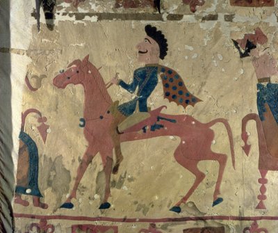 Tappeto raffigurante un guerriero a cavallo, dai Tumuli di sepoltura di Pazyryk, V-IV secolo a.C. (tessuto) da Altaic School