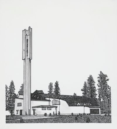 disegno della Chiesa delle Tre Croci da Alvar Aalto