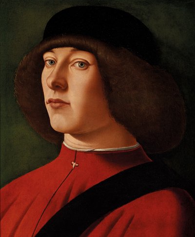Ritratto di un uomo, busto, con sfondo verde da Alvise (and workshop) Vivarini