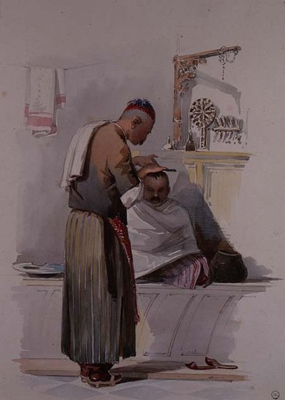 Un barbiere, c.1855 da Amadeo Preziosi