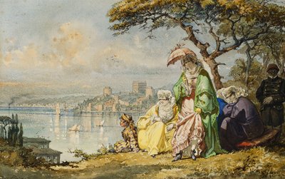 Signore sul Bosforo con Rumeli Hisar oltre, 1873 da Amadeo Preziosi