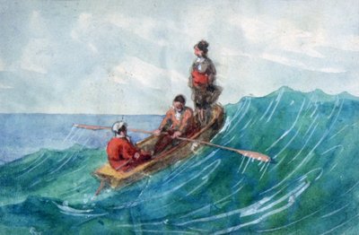 Il dingy". Acquerello. Aurore Amadine Lucie Dupin (1804-1876) romanziera e femminista francese che scrisse con il nome di George Sand. Tre figure in una piccola barca a remi che cavalcano un